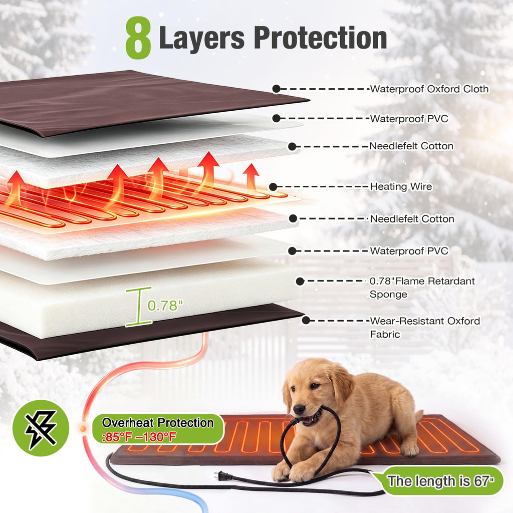60" Heated Dog House with Heated Pad and Rotating Food Bowl M4245