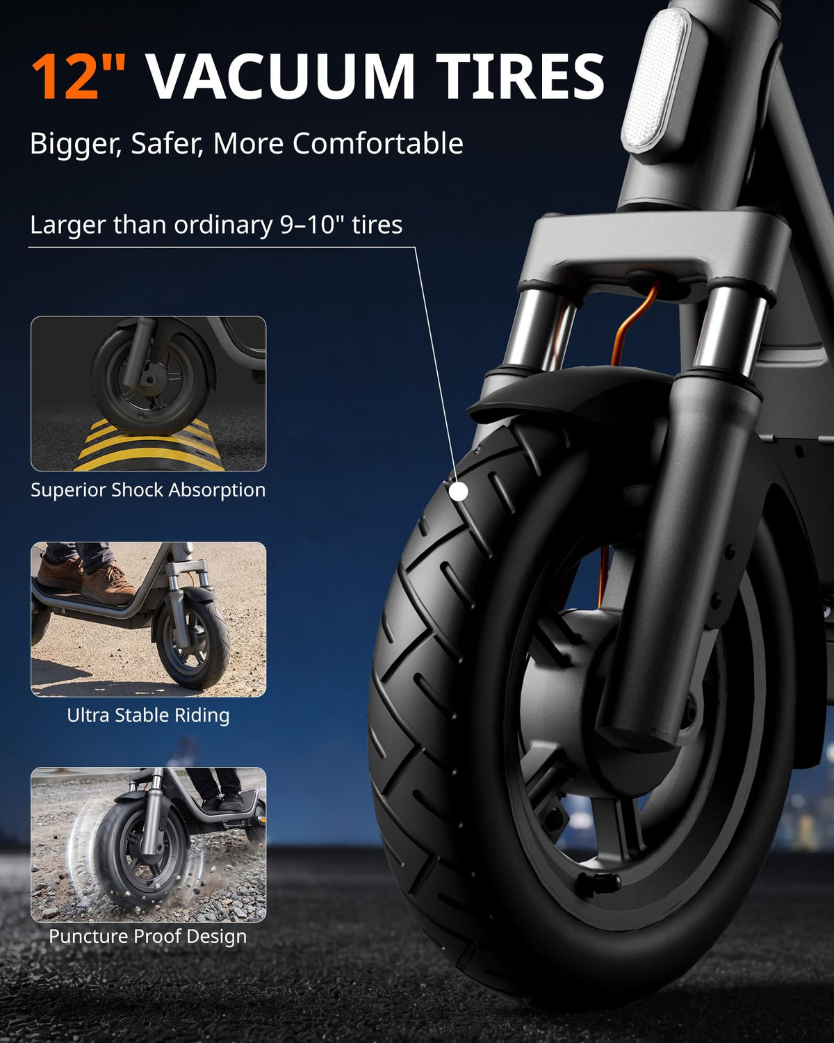 Electric Scooter for Adults, 20 MPH, 750W Peak Motor, 12" Tubeless Tires, Foldable V534