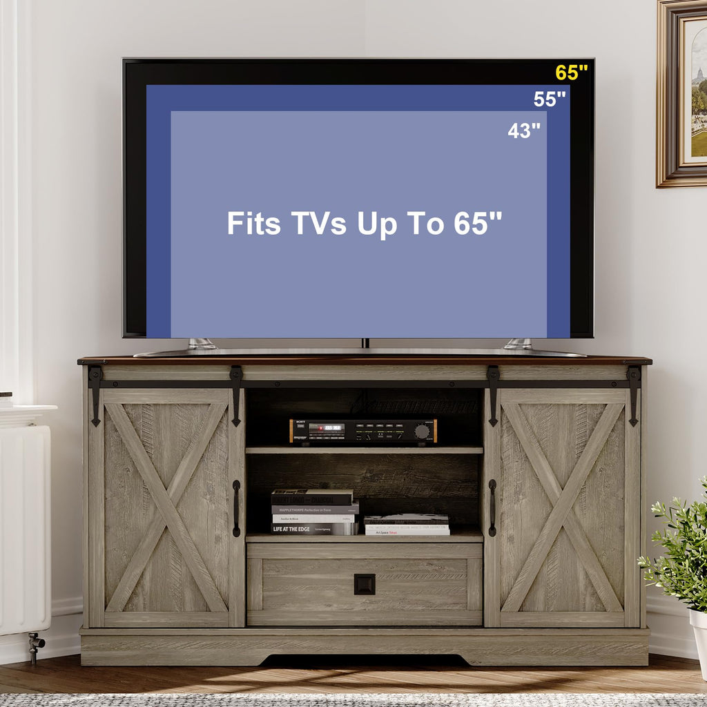 Corner TV Stand with Sliding Barn Door & Removable Shelves M49484