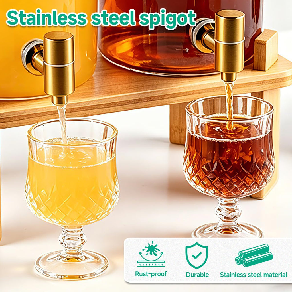 2 Gallon Glass Beverage Dispenser with Spigot and Bamboo Stand E8543