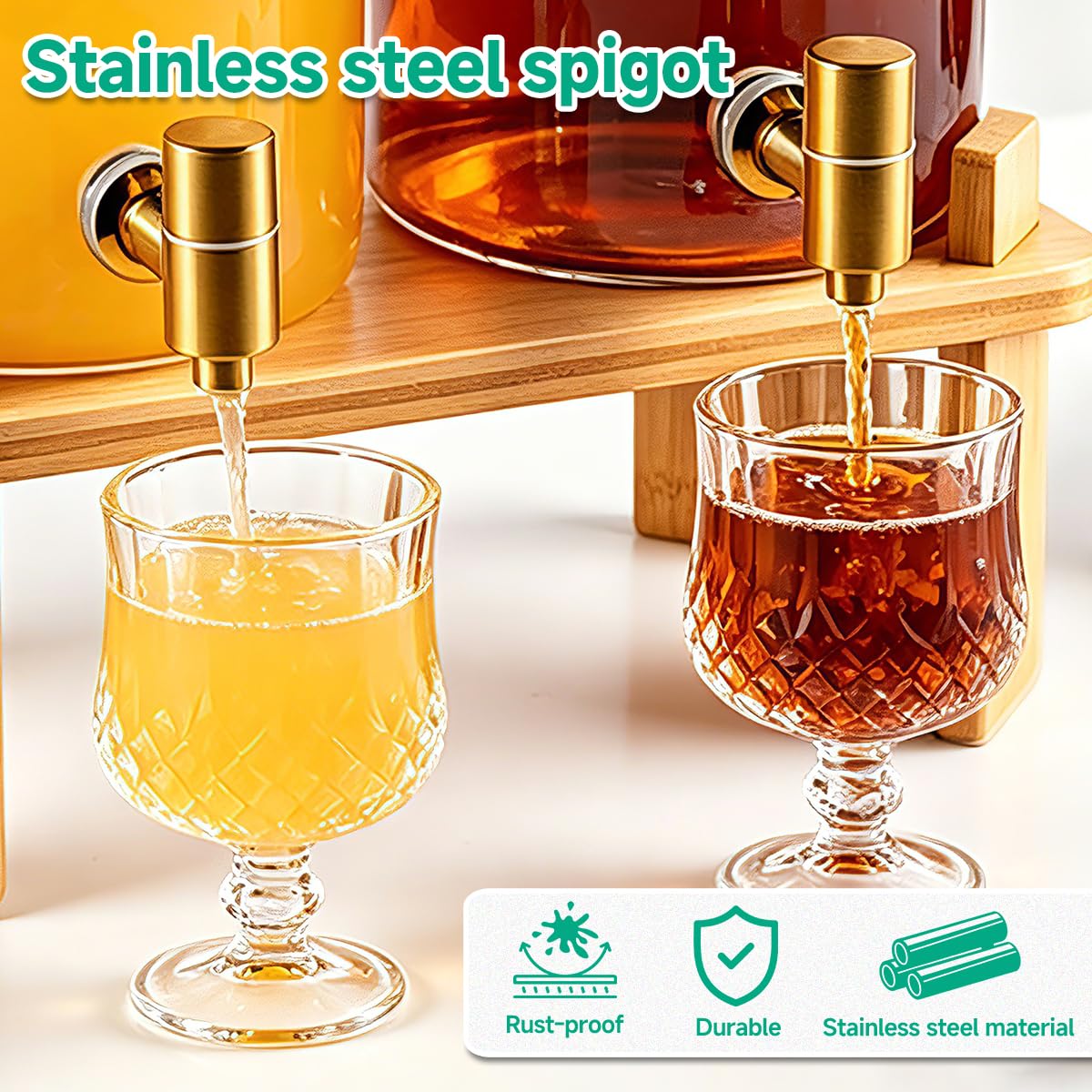2 Gallon Glass Beverage Dispenser with Spigot and Bamboo Stand E8543