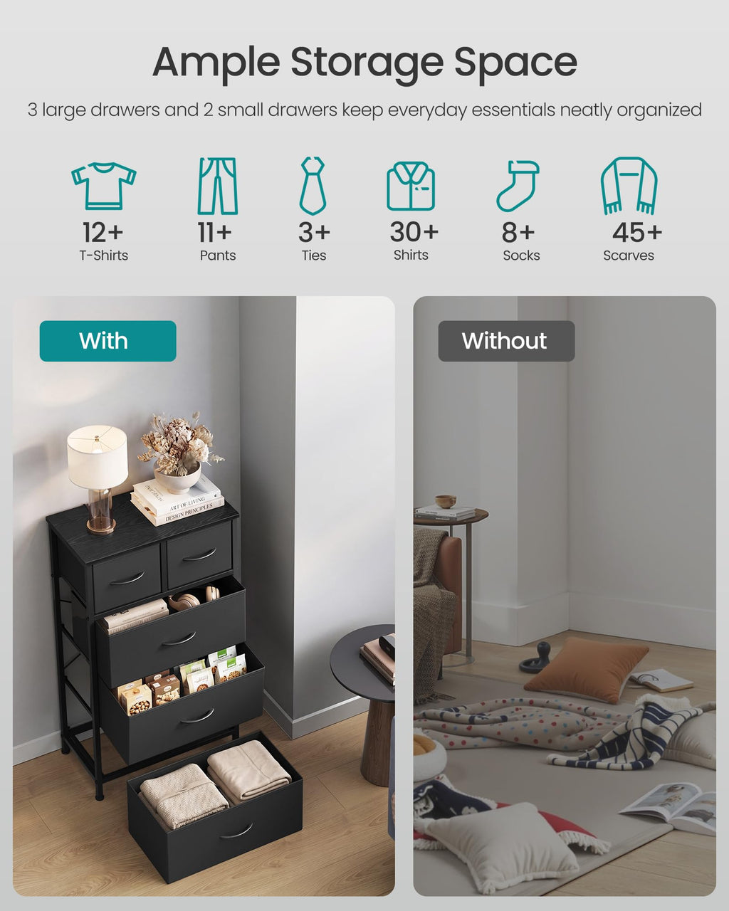 Tall Dresser with 5 Fabric Drawers U9289
