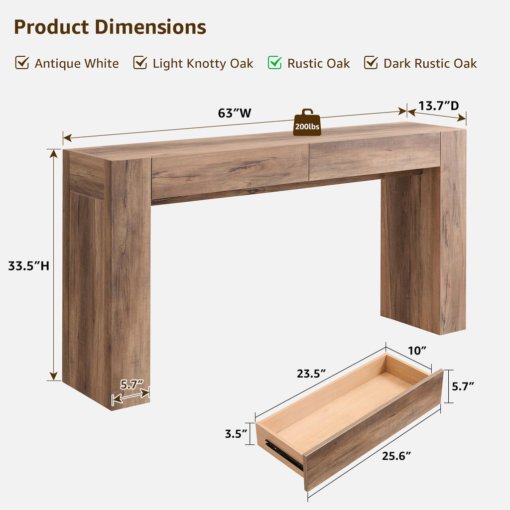 Rustic Oak Console Table with Drawers P600