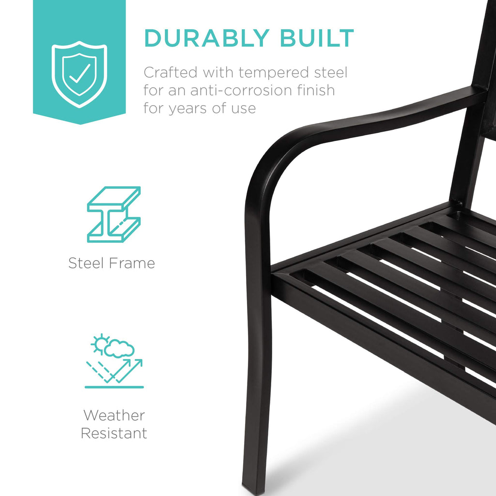 Black Steel Outdoor Garden Bench with Pullout Middle Table M410