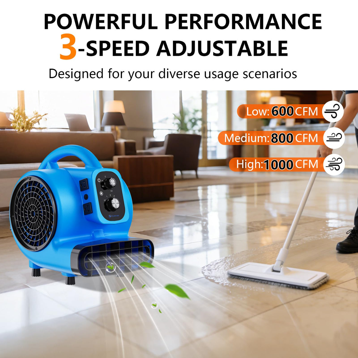 1/4 HP 1000 CFM Portable Air Mover Blower Fan X3497