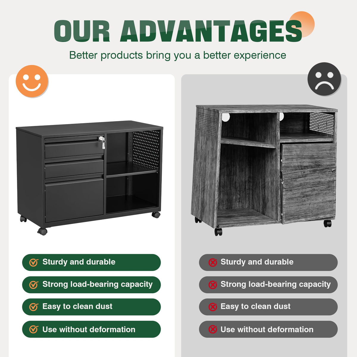 3 Drawer Metal File Cabinet with Lock L611861