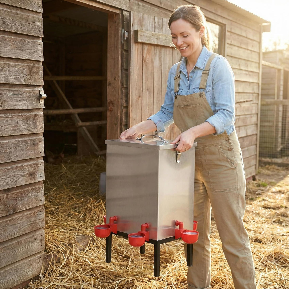 3 Gallon Stainless Steel Chicken Waterer with Cups & Nipples D797
