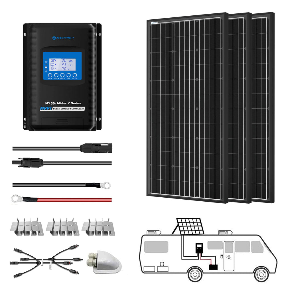300 Watt Monocrystalline Solar Panel Kit with 30A MPPT Charge Controller T9350