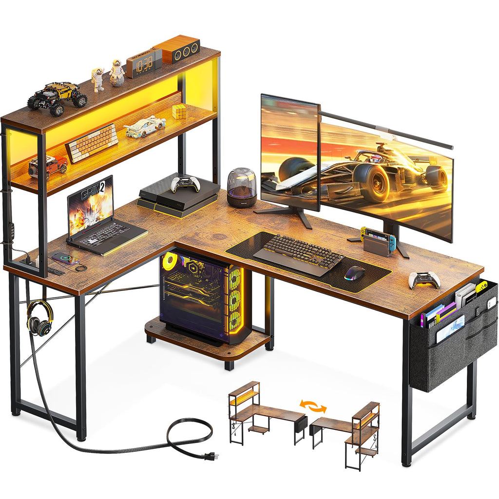 L Shaped Desk with LED Light & Power Outlet Q24442