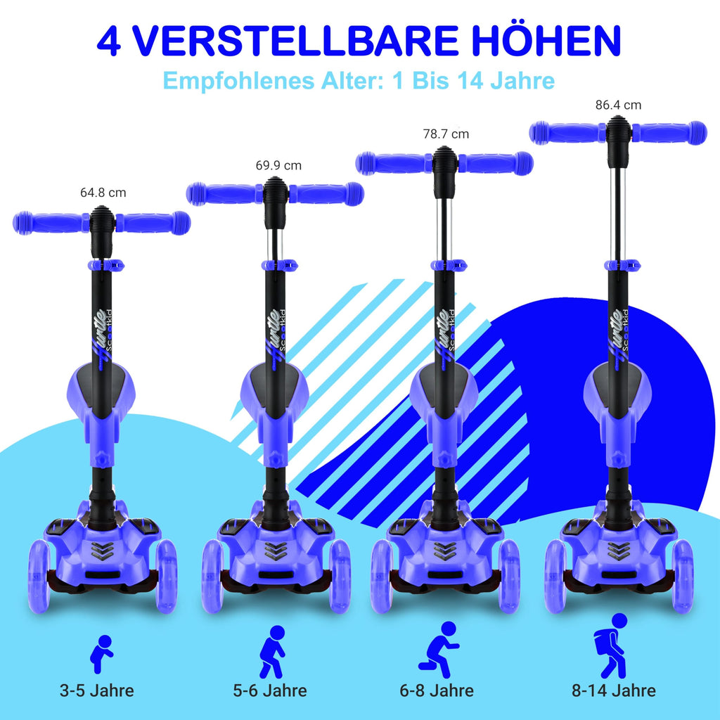 3-Wheeled Scooter with LED Lights, Adjustable Handlebar, and Foldable Seat D7617