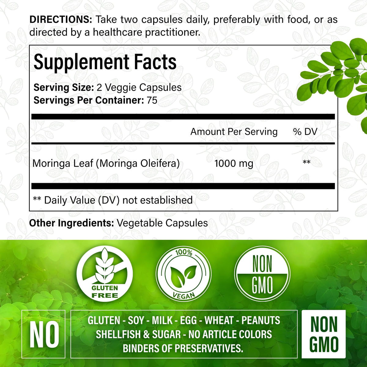 Moringa Oleifera Leaf Extract Capsules 150 Count Y715109
