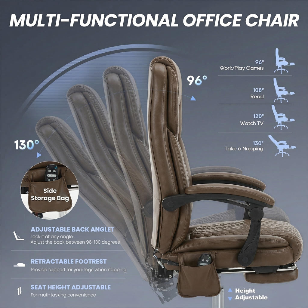 Brown Leather Massage Office Chair with Heat and Footrest A68867