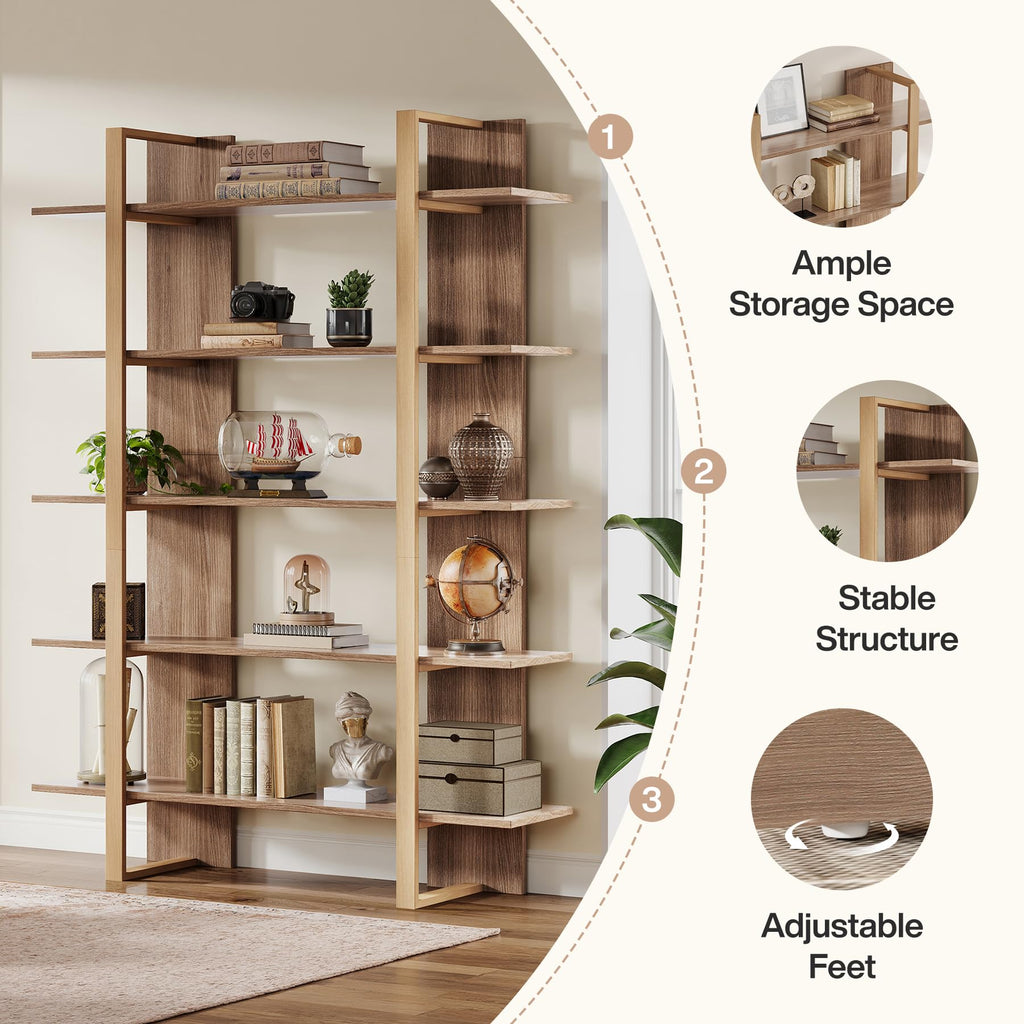 5-Tier Boho Bookshelf with Metal Frame H69573