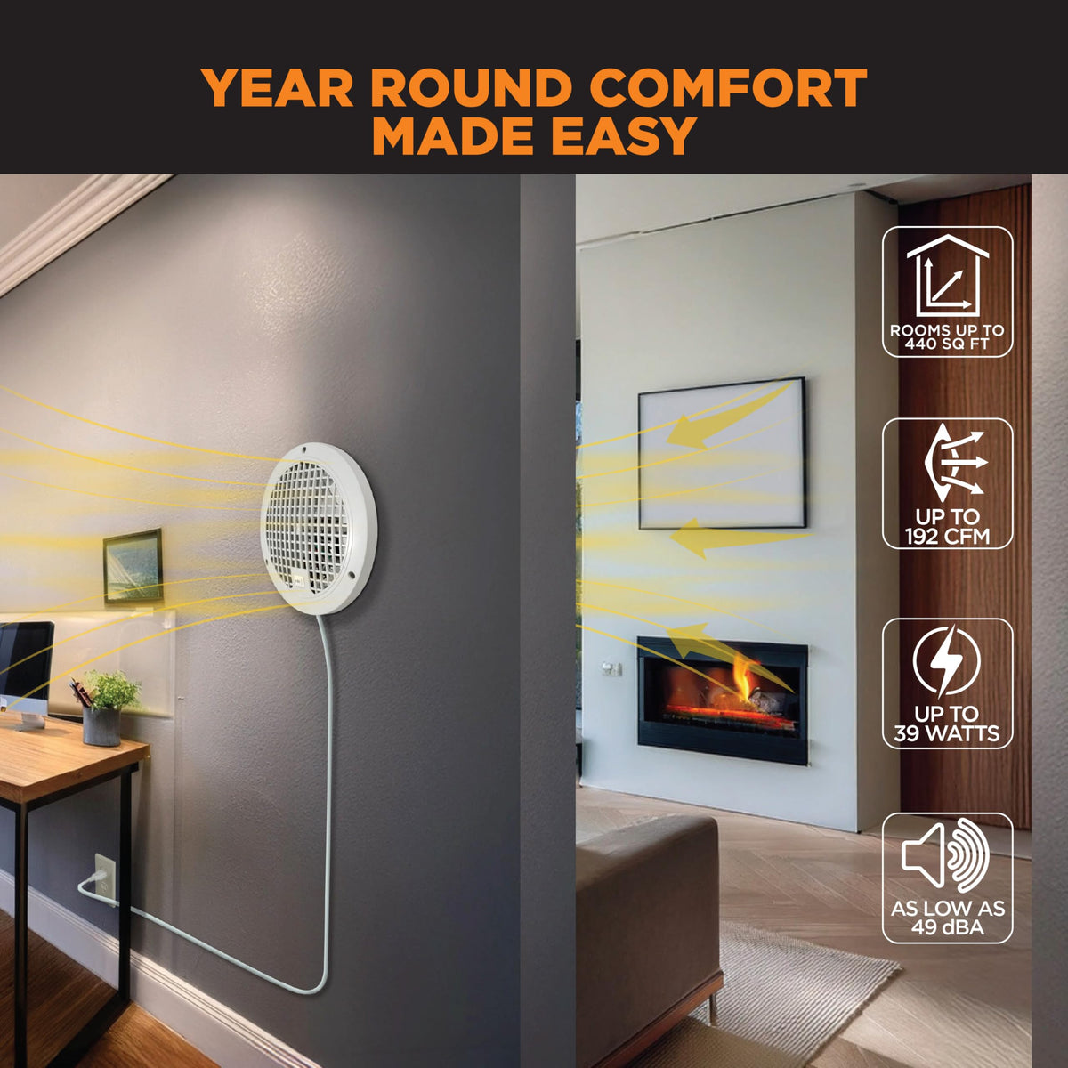 ThruWall Transfer Fan, 200-440 Sq Ft, 10-Ft Cord, 2-Speed R2465