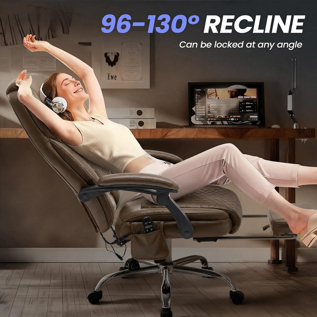 Brown Leather Massage Office Chair with Heat and Footrest A68867