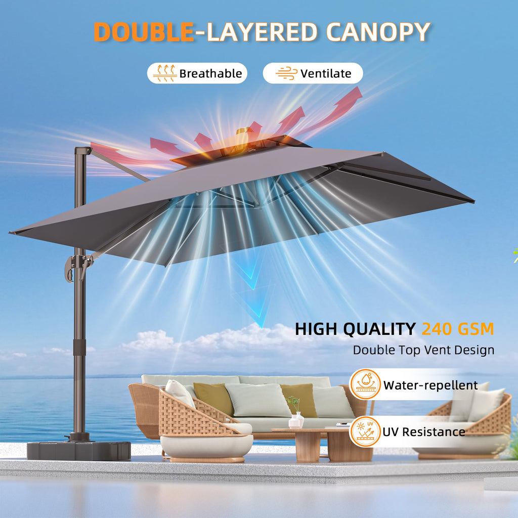 9' X 12' Grey Cantilever Patio Umbrella with Base J291134