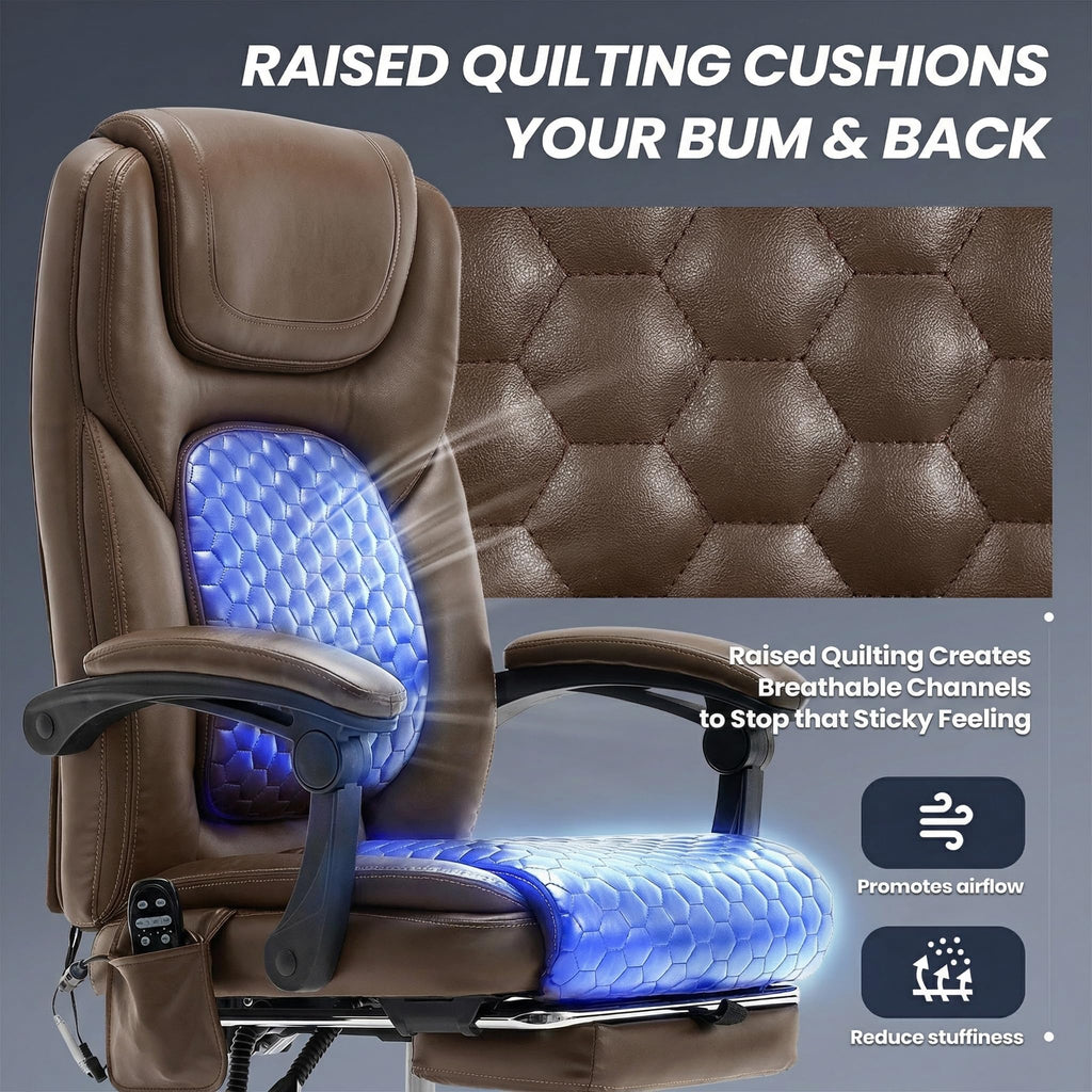 Brown Leather Massage Office Chair with Heat and Footrest A68867