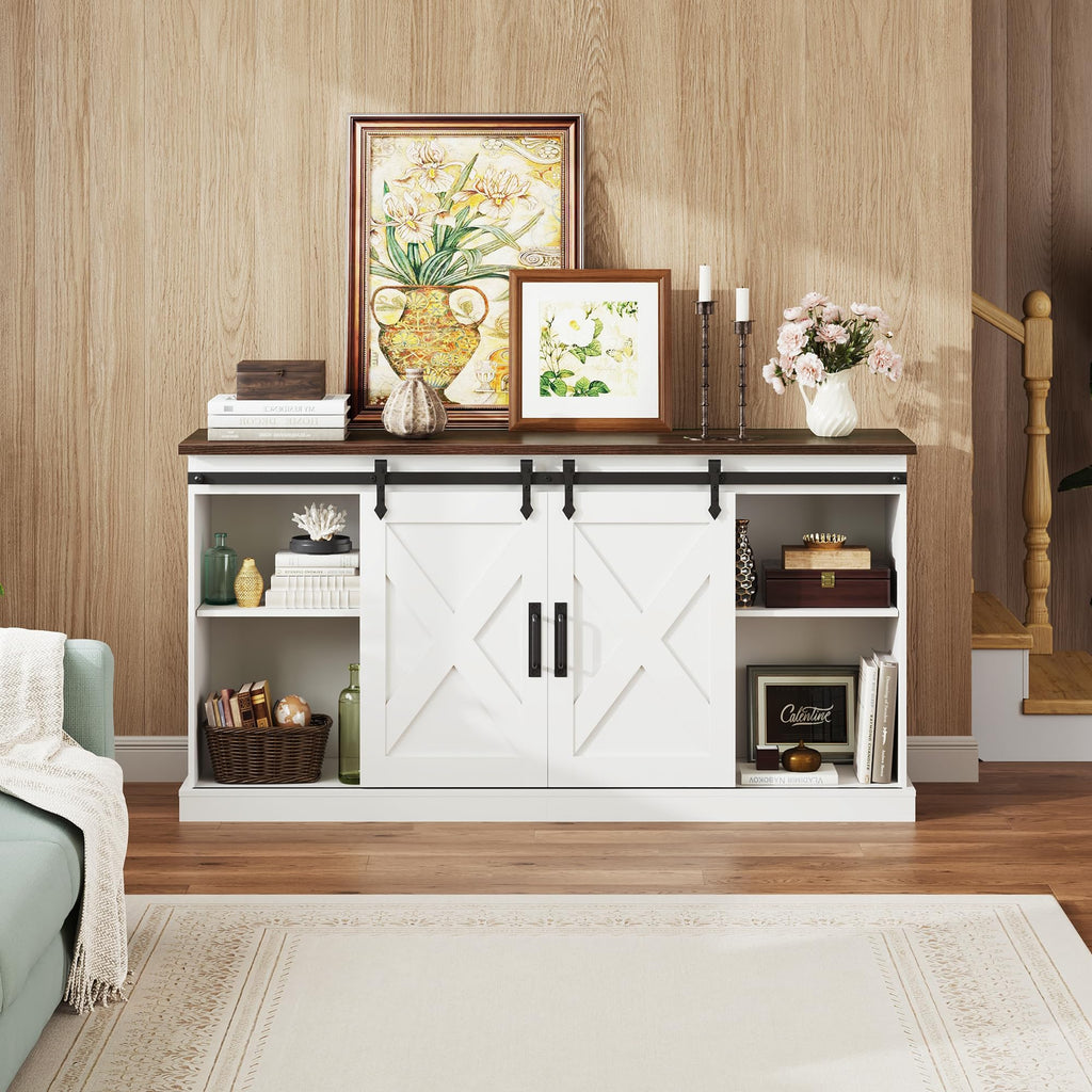 White Sliding Barn Door TV Stand C4981