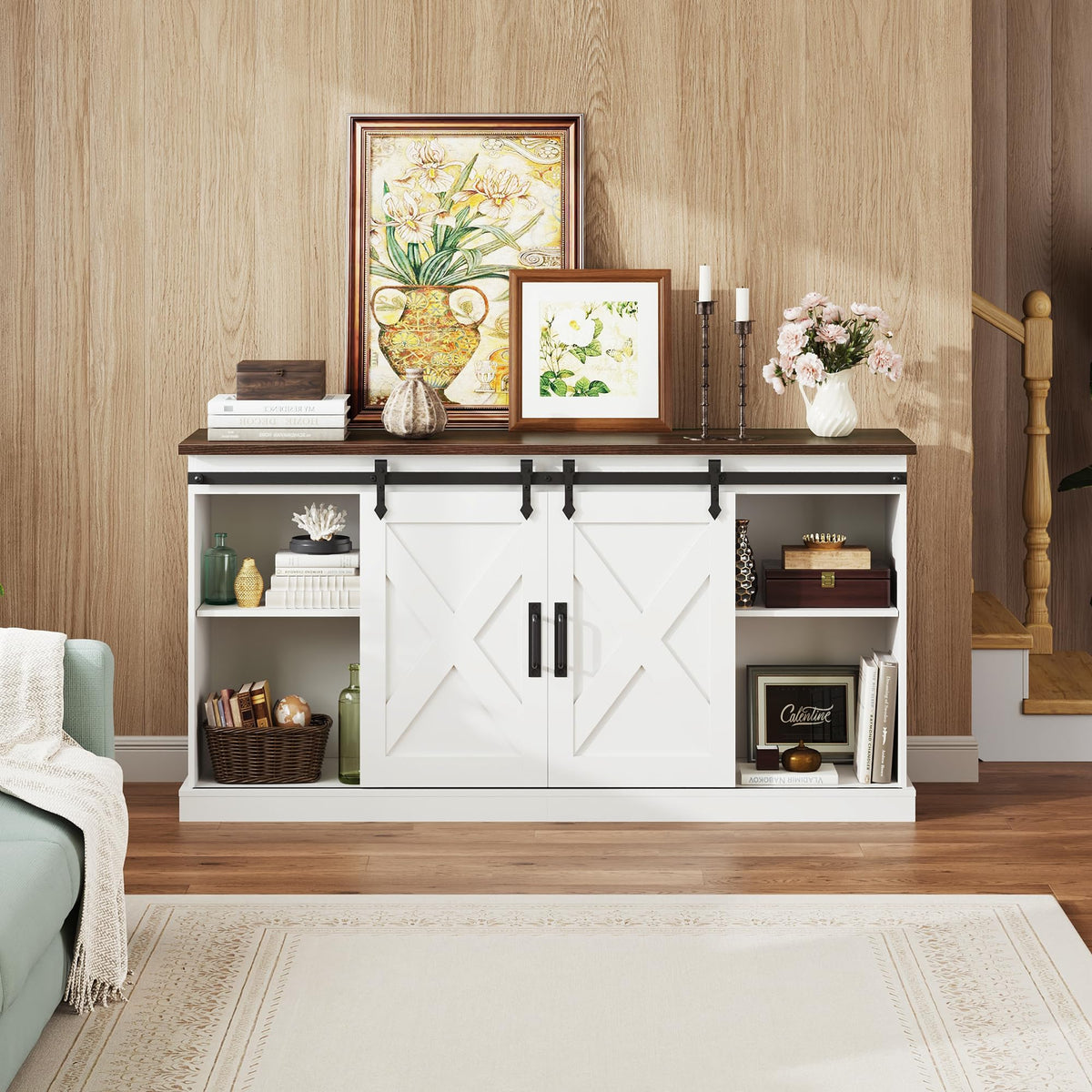 White Sliding Barn Door TV Stand C4981