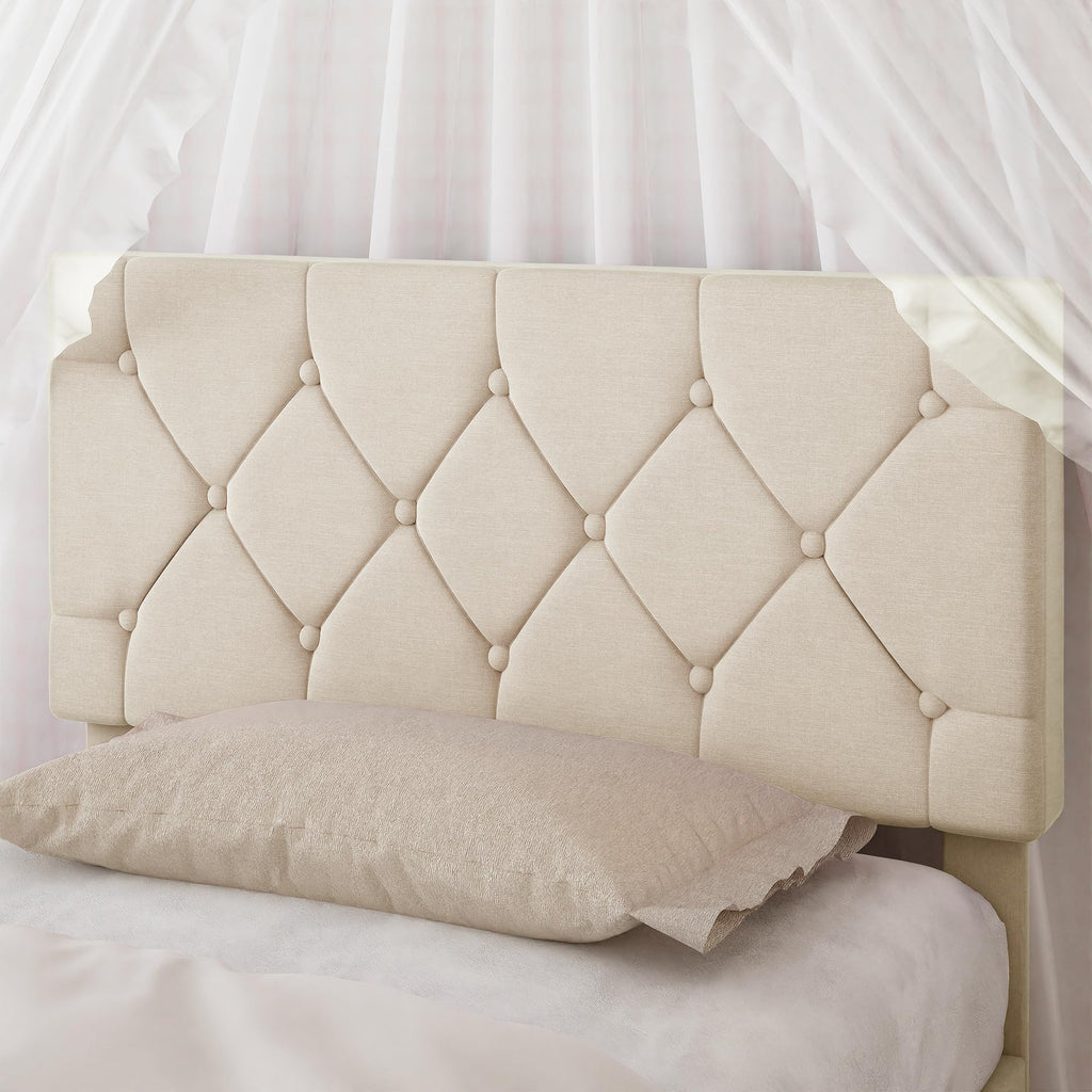Twin Bed Frame with Upholstered Tufted Headboard, Beige W853