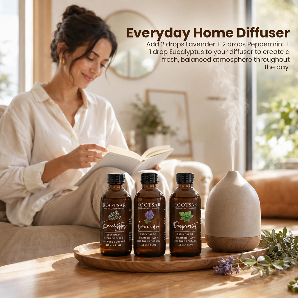 Pure Essential Oils Pack of 3 Lavender Peppermint Eucalyptus 4 Fl Oz Z386356