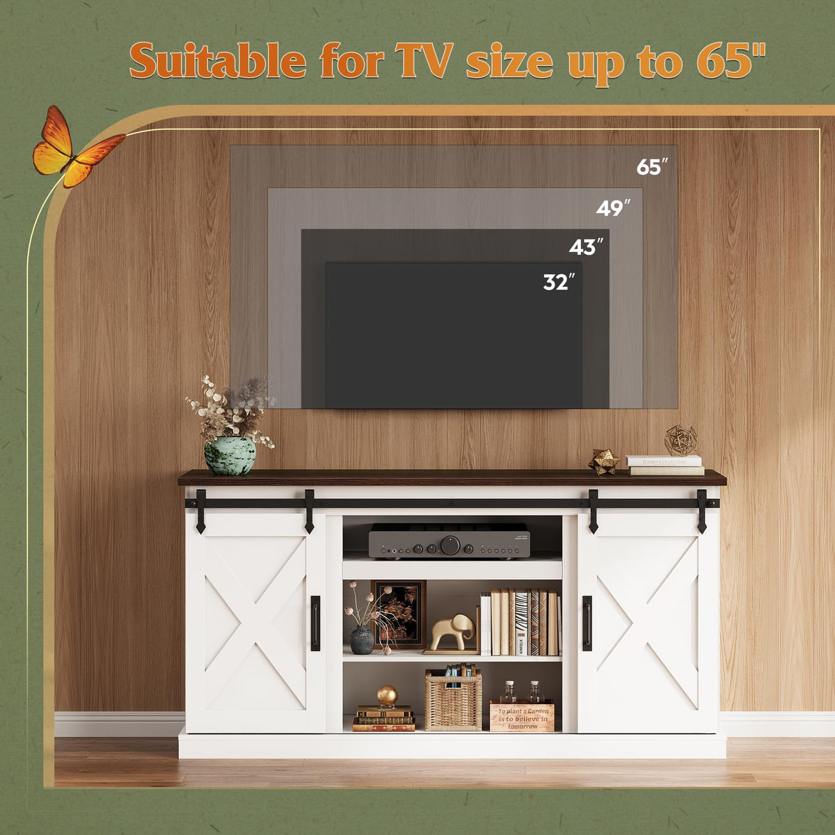White Sliding Barn Door TV Stand C4981