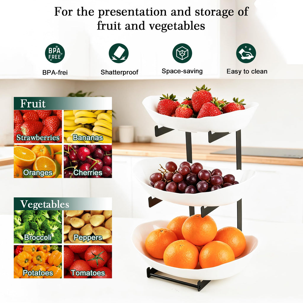 3 Tier White Plastic Fruit Bowl S74431