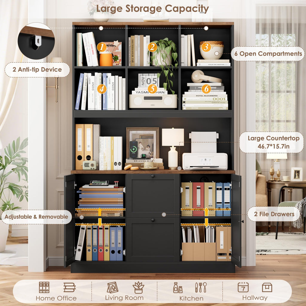 72'' Tall File Bookcase with Power Outlet & 2 Filing Drawers H15437