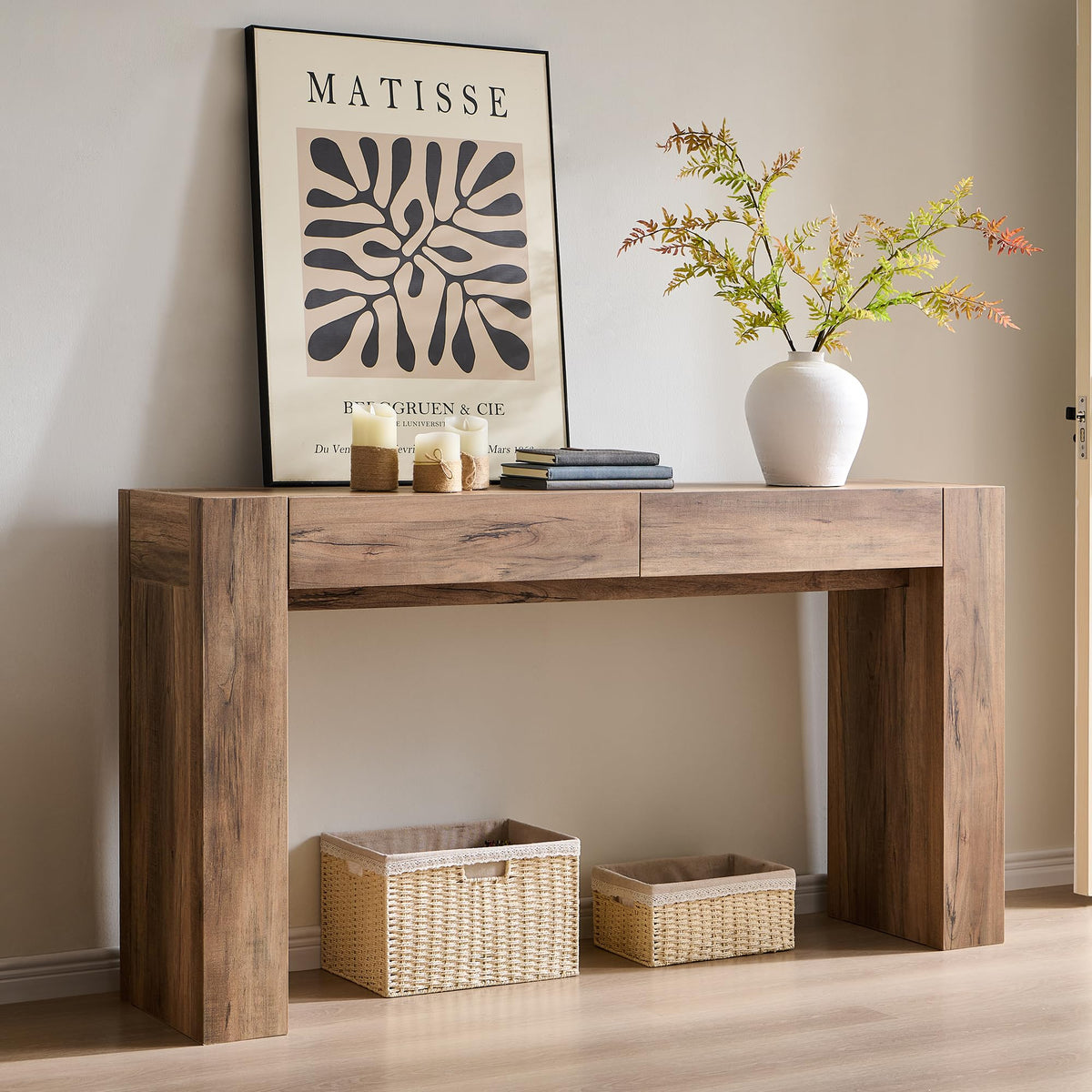 Rustic Oak Console Table with Drawers P600