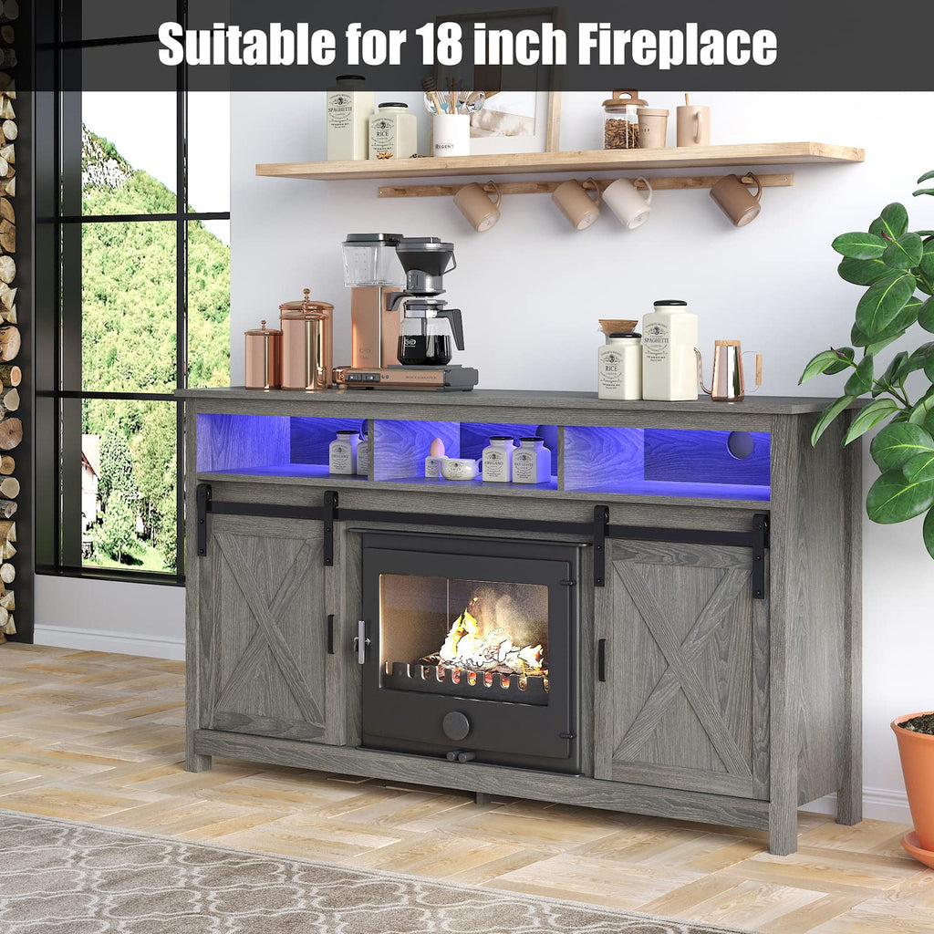 Wash Grey Wooden TV Stand with Sliding Barn Door Y135844