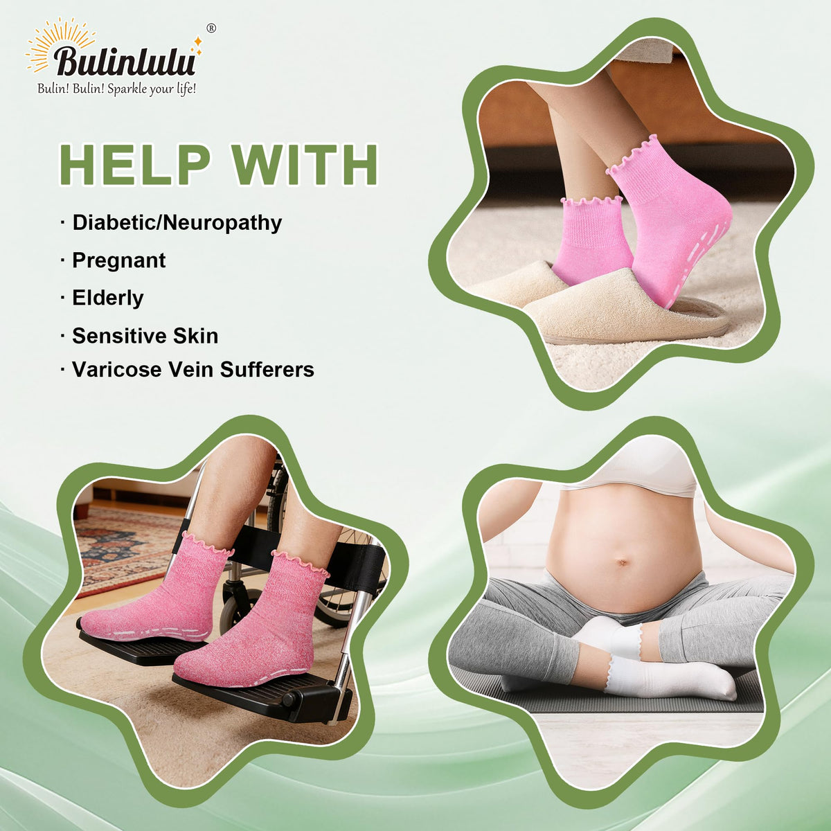 Non Slip Diabetic Socks for Women 6 Pairs Size 9-11 B369594