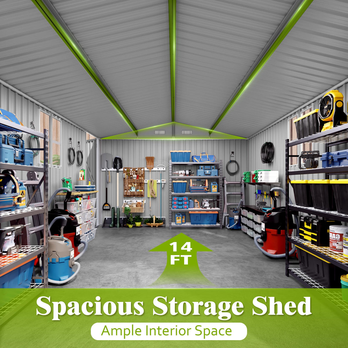 10x14 FT Grey Metal Storage Shed Q1414
