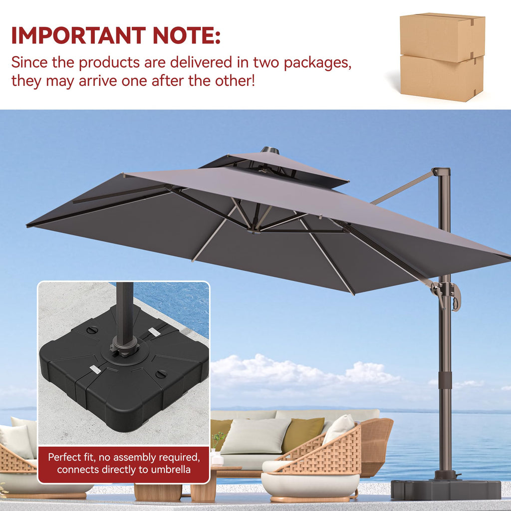 9' X 12' Grey Cantilever Patio Umbrella with Base J291134