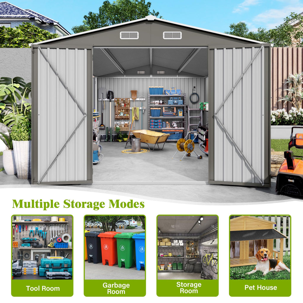 10x14 FT Grey Metal Storage Shed Q1414