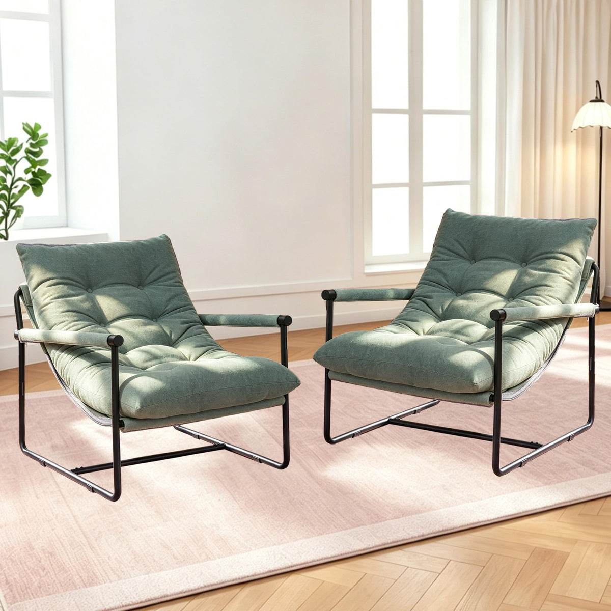 Green Set of 2 Upholstered Accent Chair with Metal Frame P136501