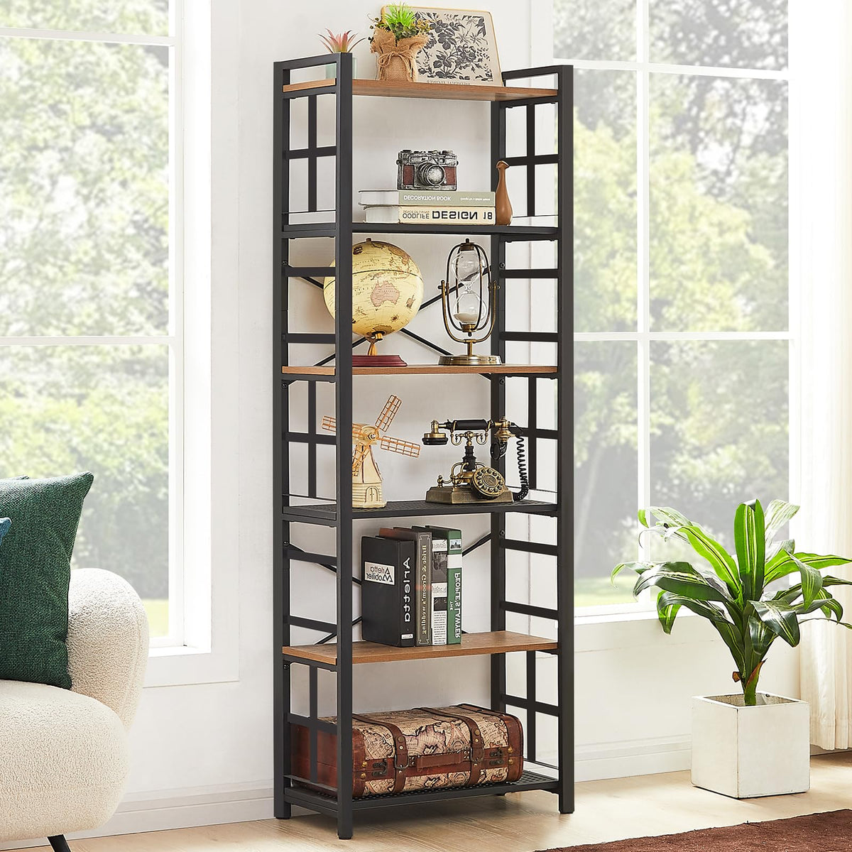 6 Tier 70 inch Tall Brown Bookshelf D824525