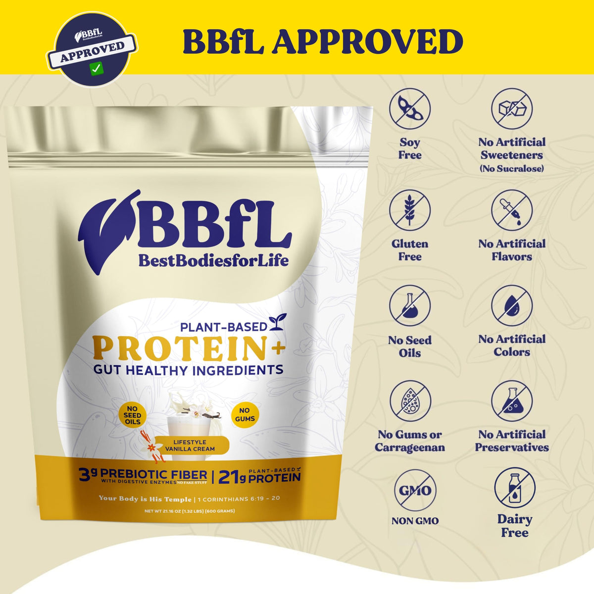 Plant-Based Protein Shake 21g Vegan Protein Vanilla 15 Servings A736670