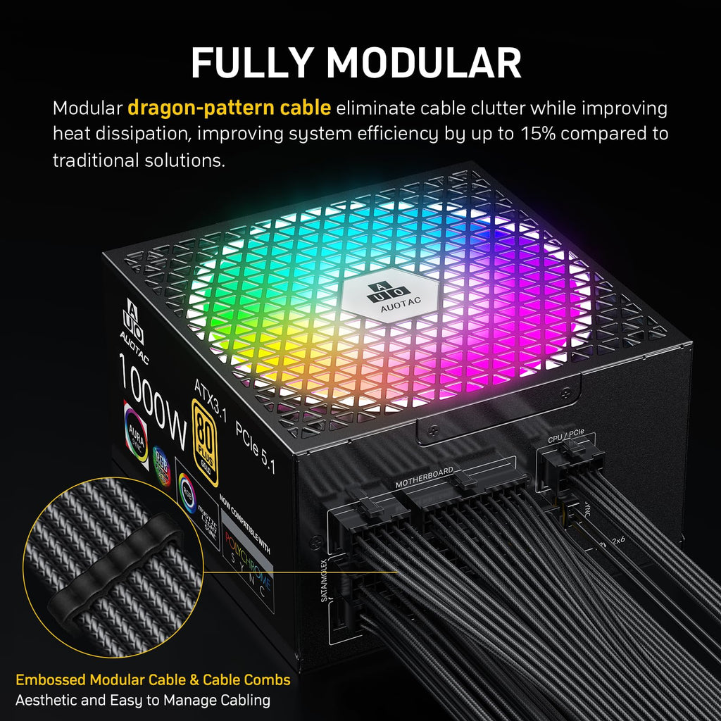 1000W Fully Modular 80+ Gold ATX 3.1 Power Supply F620
