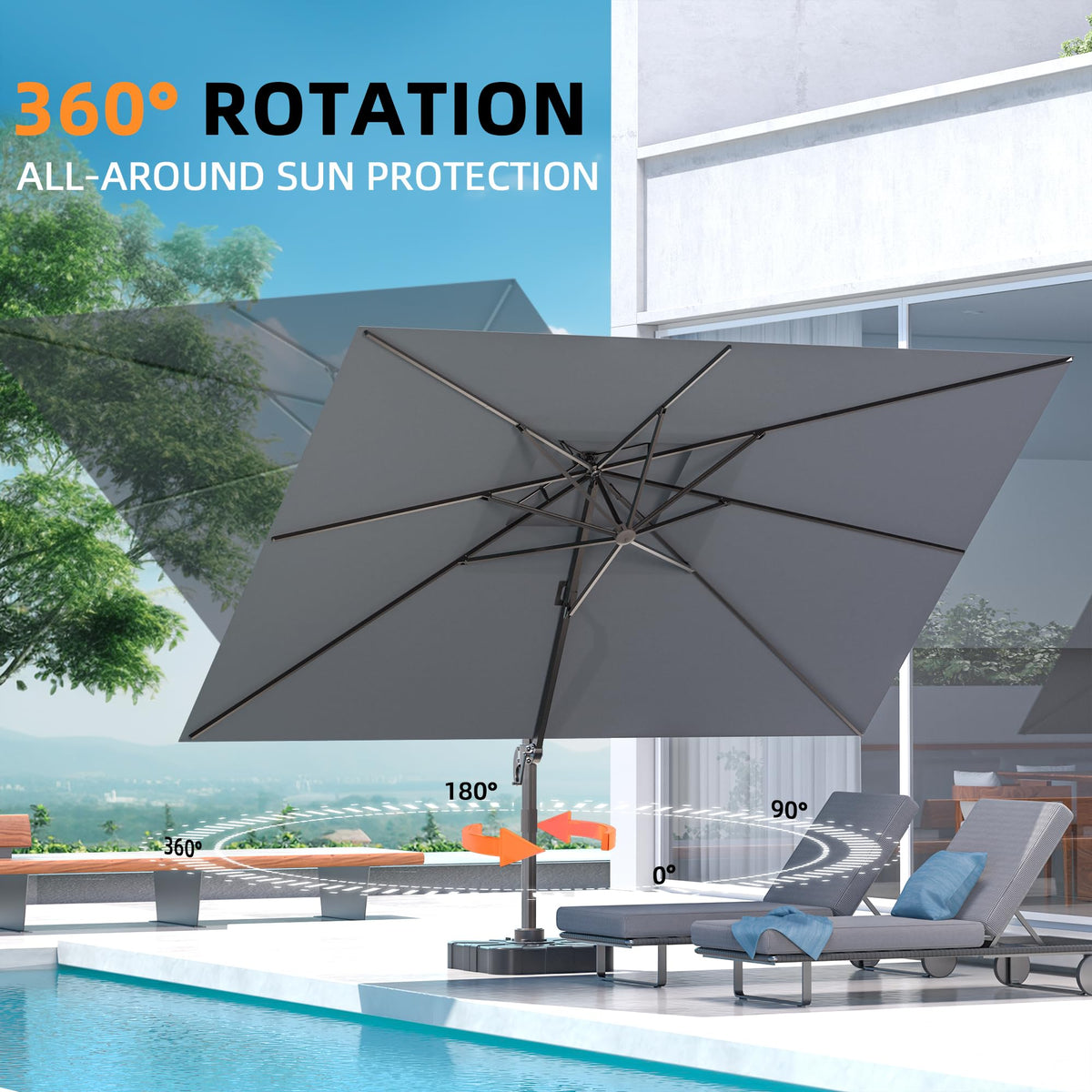 9' X 12' Grey Cantilever Patio Umbrella with Base J291134