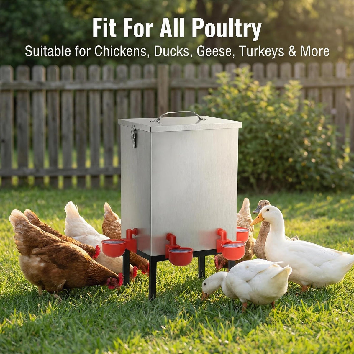 3 Gallon Stainless Steel Chicken Waterer with Cups & Nipples D797