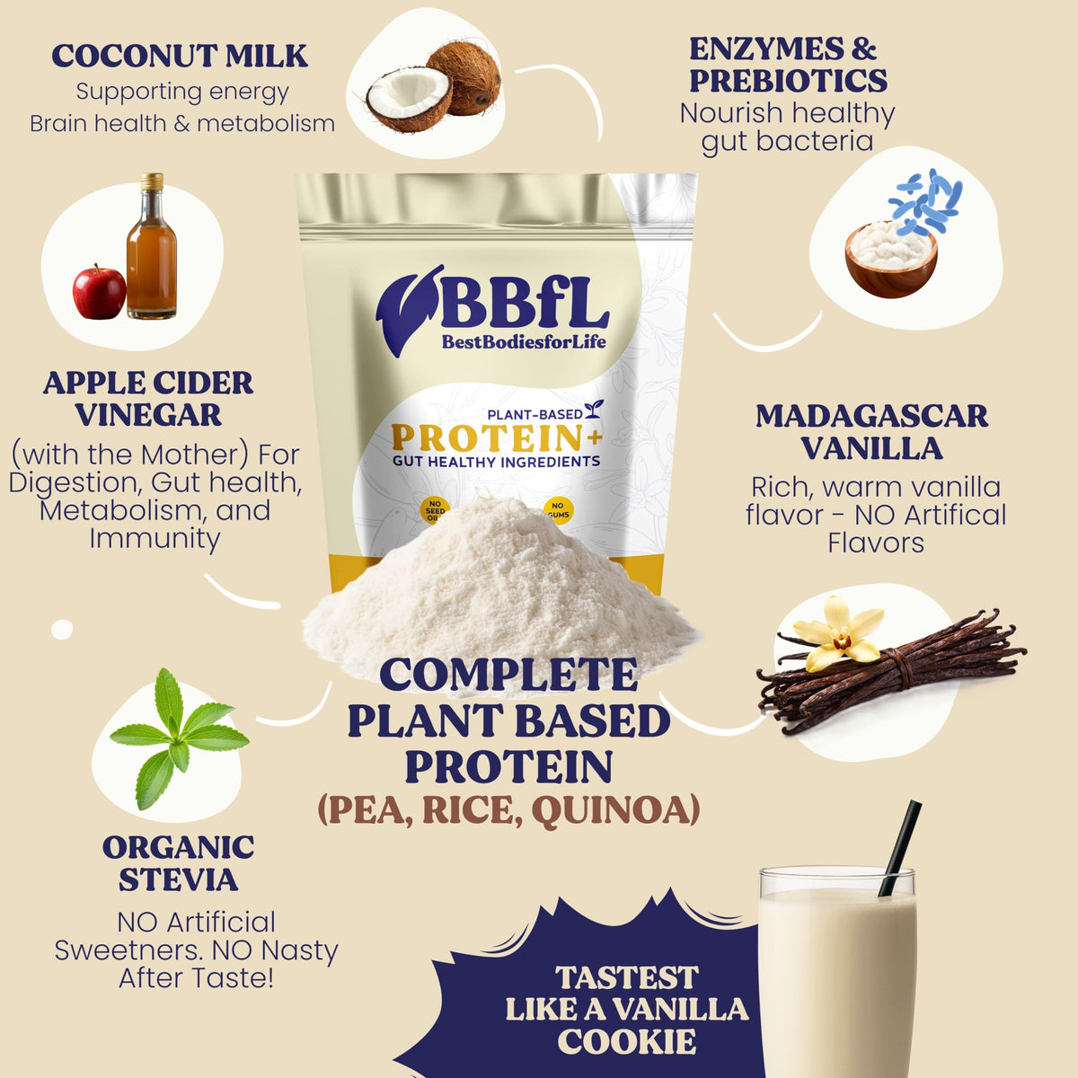 Plant-Based Protein Shake 21g Vegan Protein Vanilla 15 Servings A736670