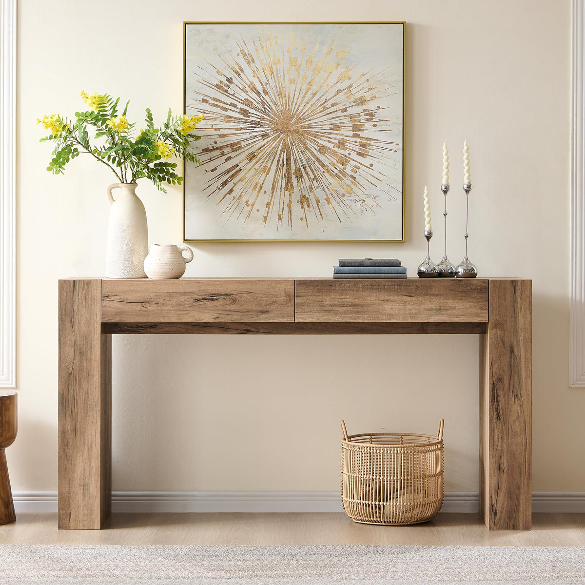 Rustic Oak Console Table with Drawers P600