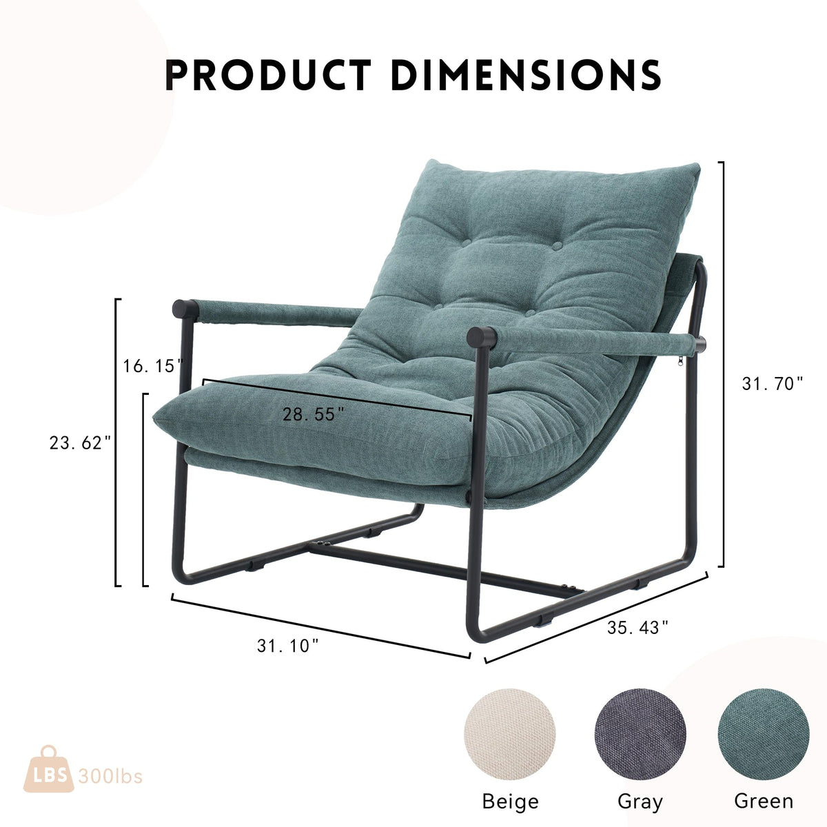 Green Set of 2 Upholstered Accent Chair with Metal Frame P136501