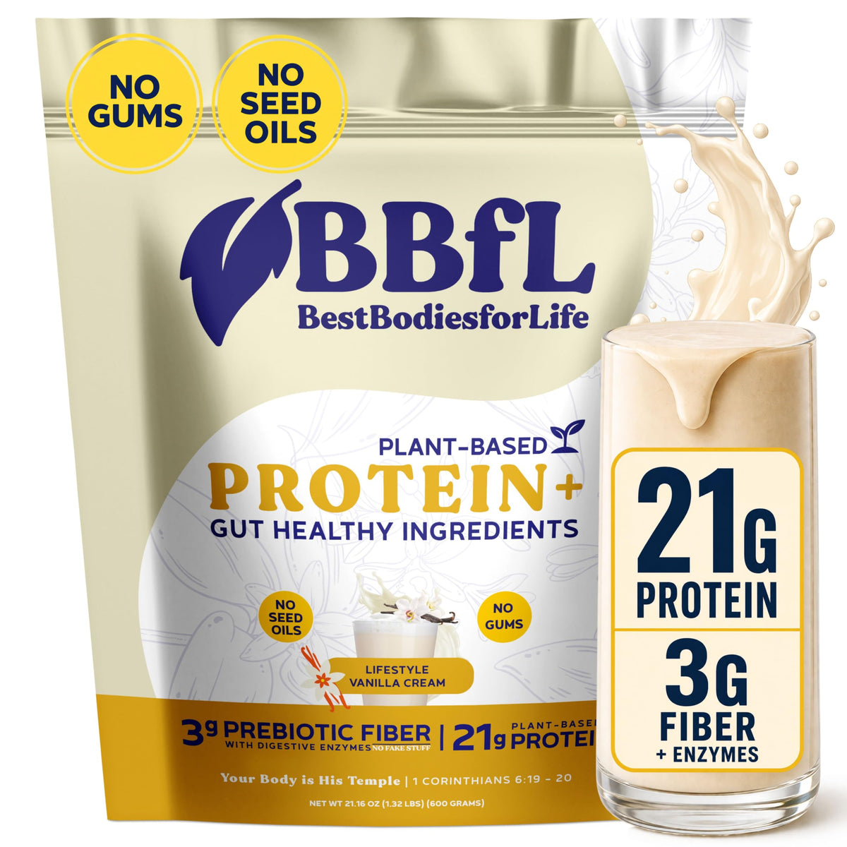 Plant-Based Protein Shake 21g Vegan Protein Vanilla 15 Servings A736670