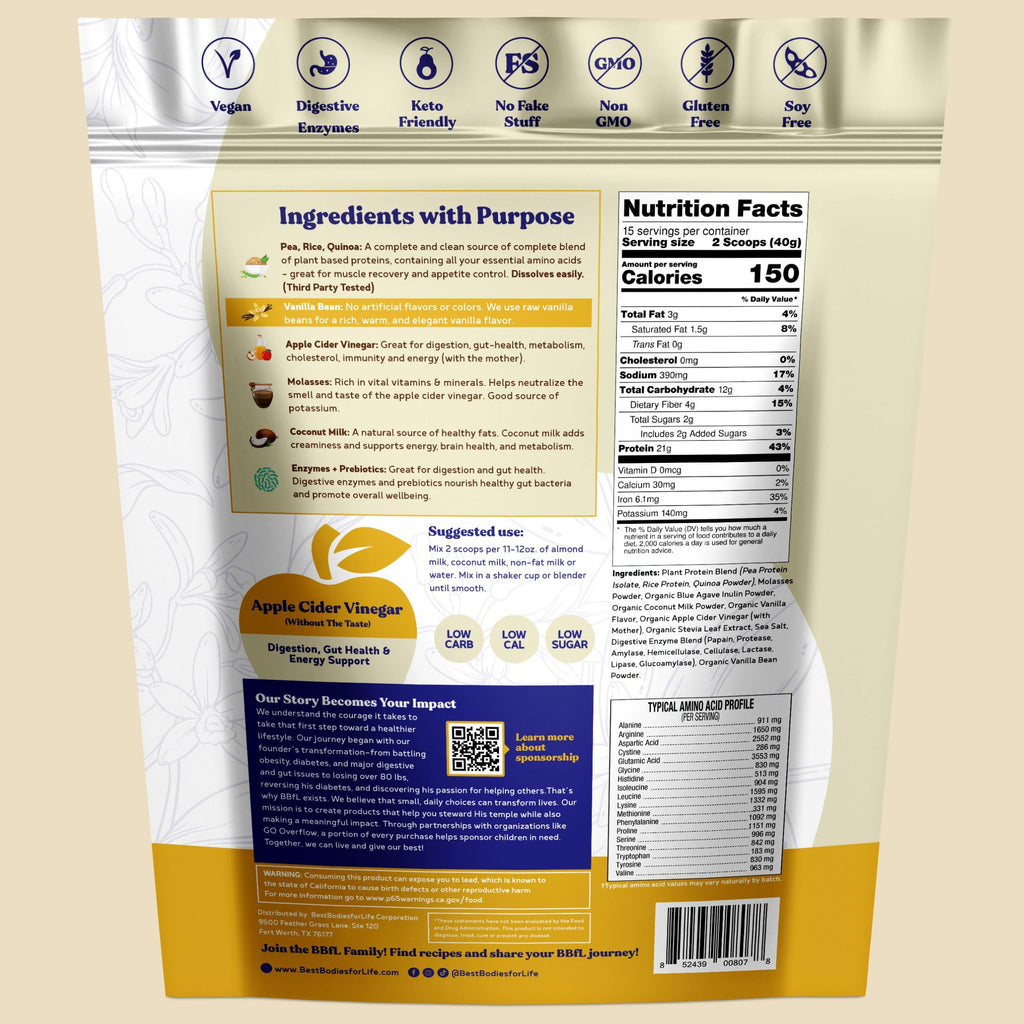 Plant-Based Protein Shake 21g Vegan Protein Vanilla 15 Servings A736670