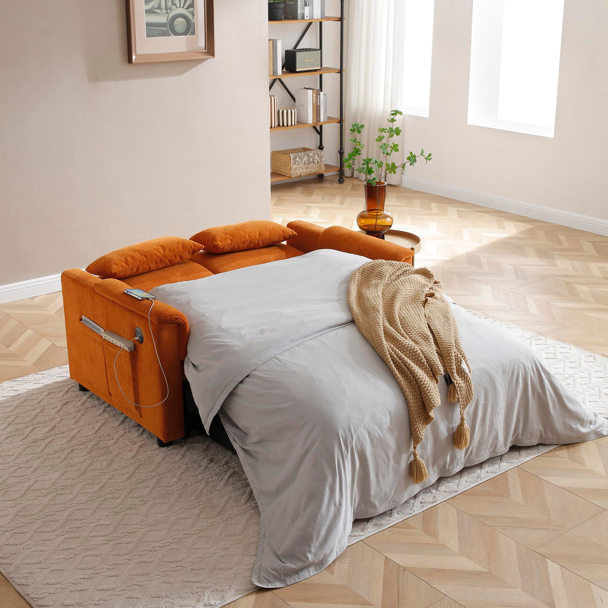 Orange Velvet Sleeper Sofa T242
