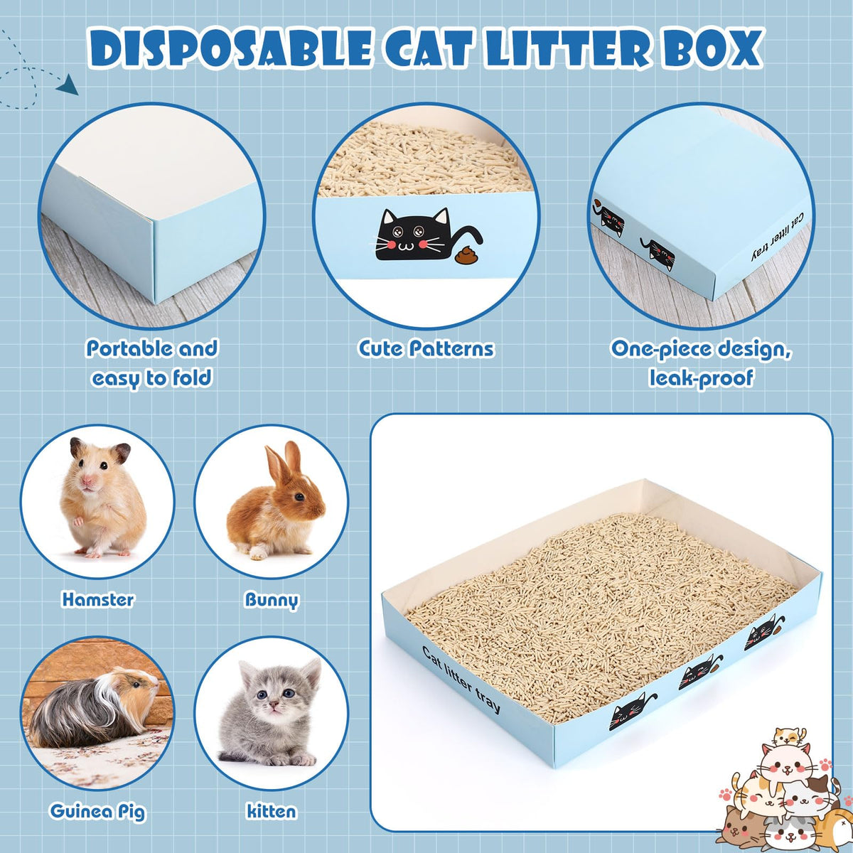 30 Pack Disposable Litter Boxes with Scoop W994