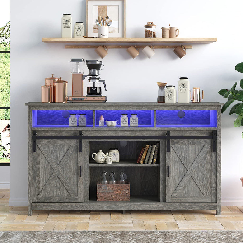 Wash Grey Wooden TV Stand with Sliding Barn Door Y135844