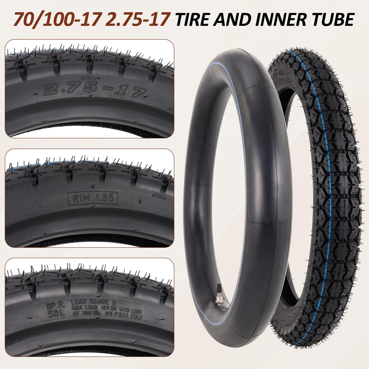 70/100-17 Tire and Inner Tube Set U822