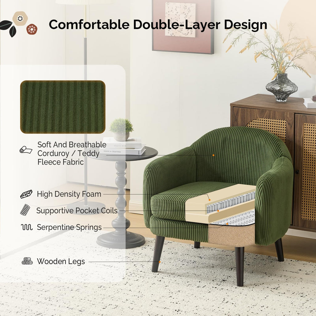 Green Corduroy Accent Armchairs Set of 2 Z52289